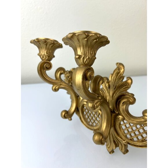 Triple Plastic Gold Candle Curved Wall Sconce MCM Homco USA Hollywood Regency - Picture 6 of 16